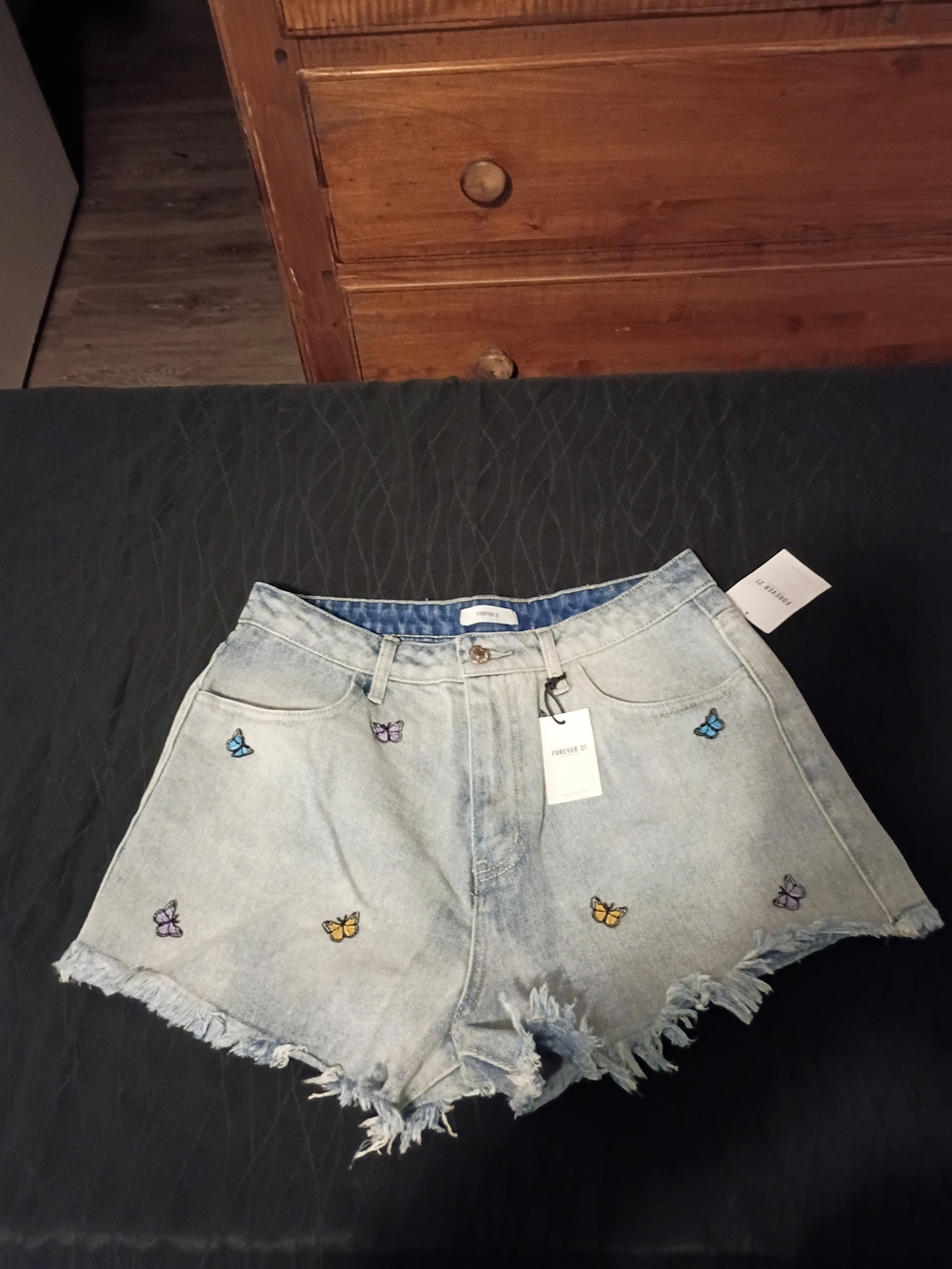 Forever 21 Light Blue Denim Shorts with Multicolor Butterfly Embroidery